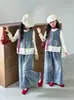 Roupa Infantil 2026 Nova Moda Outono para Crianças: Colete Jeans e Camiseta de Manga Longa para Roupas de Outono para Meninas