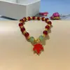 Pulsera de Cuentas de Cristal con Hoja de Arce Roja Estilo Chino, Versátil y Sencilla, Regalo de Cumpleaños y Graduación Estilo Ins Nicho