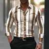 Camisa Masculina de Manga Longa Simples Transfronteiriça Cor Clássica Listras Primavera e Outono Estampa Digital 3D Top