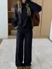 Conjunto Casual de 2 Piezas para Mujer, Invierno, Color Sólido, Cuello Redondo, Manga Larga, Top Sencillo y Pantalones, Ropa de Invierno
