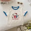 Camiseta de Manga Corta para Bebé Niña Ningli Verano 2026 Nuevo Estilo Top de Rayas con Gatito de Moda para Niñas
