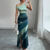 Exportação Transfronteiriça Amazon Wish Vestido Feminino de Verão Novo Europeu e Americano Cor Contrastante Slim Ombro Oblíquo Saia Longa