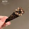 Estilo Lujo Ligero Estilo Coreano Estampado de Leopardo Clip para el Cabello con Pedrería Clip Recto para la Parte Posterior de la Cabeza Coreano Japonés Clip Lateral Elegante de Gama Alta para Flecos y Mechones Sueltos