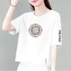 Camiseta de manga corta estilo mamá para mujer, comercio exterior transfronterizo, nuevo estilo de verano, corte holgado, adelgazante, top estampado versátil