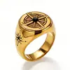 Estilo Europeu e Americano Retrô Leve Luxo Bússola Náutica Ousada Anel de Bússola com Decoração de Diamante Aço Titânio Anel Tendência Personalidade Masculino