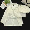 Conjunto de Pijama Feminino de Manga Longa para Primavera Outono em Seda Gelada 2026 Novo com Bojos Solto Tamanho Grande Roupa de Casa Feminina para Outono