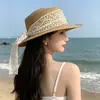 Sombrero de paja con encaje estilo francés para mujer, sombrero versátil de protección solar para vacaciones de verano en la playa, sombrero de sol de ala ancha para exteriores