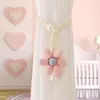 Amarração de Cortina com Flor de Tecido, Amarração de Cortina para Quarto Infantil com Fivela de Pérola, Tira para Guardar Mosquiteiro, Bege