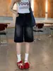 Shorts de Mezclilla Rectos Lavados en Negro y Gris Estilo Americano para Mujer, Nuevo Estilo de Verano, Corte Holgado, Jeans Cropped de Pierna Ancha Tallas Grandes