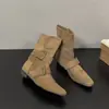 Botas de mujer, estilo francés, doble uso, botines adelgazantes, botas de moda hasta la pantorrilla, tacón grueso, punta cuadrada, retro, de corte bajo
