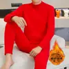 Ropa interior térmica para hombre de color rojo, cuello medio, suéter para jóvenes por año de nacimiento, traje de pantalón largo para estudiantes de otoño