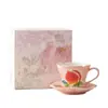 Taza de Cerámica Pintada a Mano con Diseño de Polvo de Minerales de Roca, Presentando Durazno de la Suerte y Símbolos de Fortuna, Adecuada para Té y Café, Juego de Taza y Platillo para el Té de la Tarde en la Oficina
