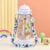 Taza de Paja Personalizada de Aspecto Elegante para Niños, Botella de Agua Linda de Dibujos Animados para el Verano, Botella de Agua Portátil con Correa para Estudiantes, Vaso de Agua de Plástico