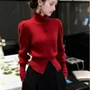 Suéter de punto de lujo ligero estilo francés de alta gama para mujer, nueva colección otoño e invierno, entallado a la cintura, adelgazante, de cuello alto