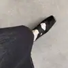 Zapatos de Ballet de Cuero Genuino Estilo Nuevo de Primavera con Punta Cuadrada Baja y Tacón Grueso para Mujer, con Correas Cruzadas, Zapatos Retro Mary Jane de Tacón Medio Nariz de Cerdo