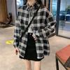 Ropa de otoño de moda de estilo coreano, camisa a cuadros, chaqueta para mujer, ropa de estilo retro de Hong Kong, ropa exterior holgada y de moda.