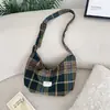 6228 Bolso Cruzado Estilo Coreano Ins, Bolso Dumpling Cuadros Retro, Bolso de Hombro Casual de Lana de Gran Capacidad para Mujer