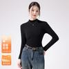 Camiseta Básica Gruesa con Forro de Polar de Cuello Alto Medio para Otoño e Invierno para Mujer, Camiseta de Manga Larga Ajustada, Top Cálido de Capa Interior