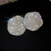 Aretes de aguja plateada con diamantes, diseño de flor ovalada de resina y gota de agua, estilo retro vintage, aretes versátiles