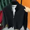 Suéter cárdigan de punto para hombre con cuello alto y doble cremallera transfronterizo, popular tejido de punto liso para otoño e invierno, abrigo de lana versátil de corte ajustado