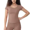 Ropa de Yoga Cruzada Fina de Manga Corta para Mujer, Tops de Fitness Transpirables Absorbentes de Sudor para Verano, Camisetas, Ropa Deportiva de Secado Rápido para Correr al Aire Libre
