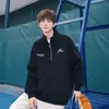 Sudadera Pesada con Media Cremallera Estilo Hong Kong para Hombre Otoño 2024 Nueva Sudadera con Capucha de Manga Larga para Niño Otoño e Invierno