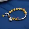 Plata de Ley Xiangyun Tubo Curvo Tubo Redondo Pulsera de Jade de Cera de Abeja Retro Viejo Plata 3D Cuentas de Melón Pulsera de Tubo de Plata Pulsera