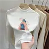 Capa base de longitud media, cuello semi-alto, forrada de polar para niñas, colección otoño/invierno, manga larga estampada, elástica, top interior versátil