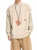 Suéter de Punto sin Mangas Retro Japonés para Hombre, Chaleco Versátil de Cuello Redondo de Moda Otoñal, Camisa Base Color Albaricoque