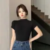 Camiseta Lisa de Manga Curta para Mulheres, Top Curto Petite, Nova Roupa de Baixo Primavera-Verão 2026, Roupas Femininas de Verão, Transfronteiriço