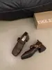Zapatos Individuales Estilo Primavera y Otoño con Tacón Grueso, Punta Cuadrada y Corte Bajo Estilo Retro Francés para Mujer, Zapatos Mary Jane de Cuero con Tacón Medio y una Elegancia Ligera como de Hada