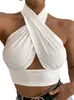 Nuevo Estilo Espalda Descubierta con Tirantes Cruzados Sexy Moda Femenina Europea y Americana Estilo Chica Picante de Verano Top Corto Halter con Corte Cruzado