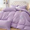 Pele amigável algodão lixamento quatro peças conjunto bordado de luxo leve lixando lençóis de cama quatro peças conjunto atacado roupa de cama de cor sólida