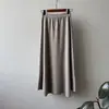 Falda midi de punto minimalista estilo coreano para mujer, de invierno, de cintura alta, adelgazante, holgada, suave y fluida, de línea A