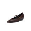 Sapatos Femininos de Couro Genuíno Estilo Hepburn Retrô Pele de Ovelha de Primeira Camada Tanning Vegetal Mary Jane Bico Fino Salto Médio Aumento Interno de Altura Outono 2025