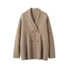 Casaco de Tricô de Caxemira Espesso de Comprimento Médio para Outono e Inverno Feminino Cardigan Dupla Face Preguiçoso Quente Solto Versátil Peça Externa