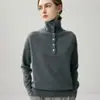 Suéter de Punto de Manga Larga para Mujer, Color Sólido, Botones, Corte Holgado, Cuello Alto, Media Cremallera, Cachemira, Nuevo Invierno 2026