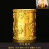 Porta-canetas de latão com ameixa, crisântemo, bambu e orquídea, decoração em relevo, quatro tesouros do escritório, decoração
