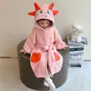 Bata de Noche para Niños Otoño e Invierno Estilo Nuevo Niñas Franela Linda Dibujos Animados Lindo Dinosaurio Pequeño Cálido Terciopelo Coral Bata de Baño