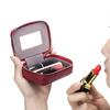 Nuevo mini sobre rojo de boca de cuero genuino con capa de cabeza de espejo, bolsa de almacenamiento de maquillaje de piel de vaca, bolsa para cambio de monedas y auriculares para mujer