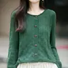 Cárdigan de punto jacquard hueco con cuello redondo de algodón puro para mujer, de un solo pecho, manga larga, corte holgado, adecuado para primavera y otoño, suéter de abrigo estilo vintage
