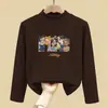 Camiseta Interior Térmica Suave de Media Altura para Niños de Primavera y Otoño, Top de Manga Larga Estampado para Niñas de Otoño e Invierno, Top Cálido de Moda