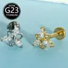 Brincos de Tarraxa F136 Liga de Titânio Zircônia Tripla Marquise Piercing Labial Integrado de Titânio Haste com Rosca Interna 6-10mm Joias para Piercing