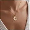 Amazon Transfronterizo Nuevo Collar Dorado Redondo de Rosa Moda para Niñas Elegante Temperamento Estilo Mid-Century Cadena para la Clavícula