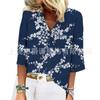Amazon Transfronterizo Estación Independiente Moda Primavera Verano Nuevo Estampado Floral Cuello en V Suelto Casual Siete Mangas Camiseta Top