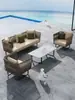 Sofá Exterior Impermeable para Patio Balcón Silla de Mimbre Mesa de Café Combinación Sofá Silla de Mimbre para Tres Personas Terraza Sofá de Mimbre para Ocio