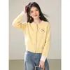 Suéter cárdigan de punto para mujer, nuevo estilo de otoño, con bordado de poni y colores contrastantes, top con doble cremallera en amarillo y blanco roto