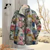 2025 Estação Independente Transfronteiriça Temu Moda Feminina Jaqueta de Algodão Plissada Estampa Digital Floral Jaqueta de Algodão Feminina F249