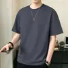 Camiseta de Verano 2026 para Hombre de Manga Corta 100% Algodón Puro, Estilo Nuevo, Holgada, Versátil, Color Sólido, Manga Corta, Cuello Redondo y Manga de Tres Cuartos