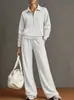 Novedad Otoño/Invierno 2026 Ropa Femenina Transfronteriza Europea y Americana Sudadera con Cuello Solapa Media Cremallera Holgada Casual Pantalones Anchos Conjunto de Dos Piezas Mujer